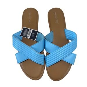 West Loop Women Sandals Size 9/10 Blue Criss Cross Cushioned Insole Slip On Shoe